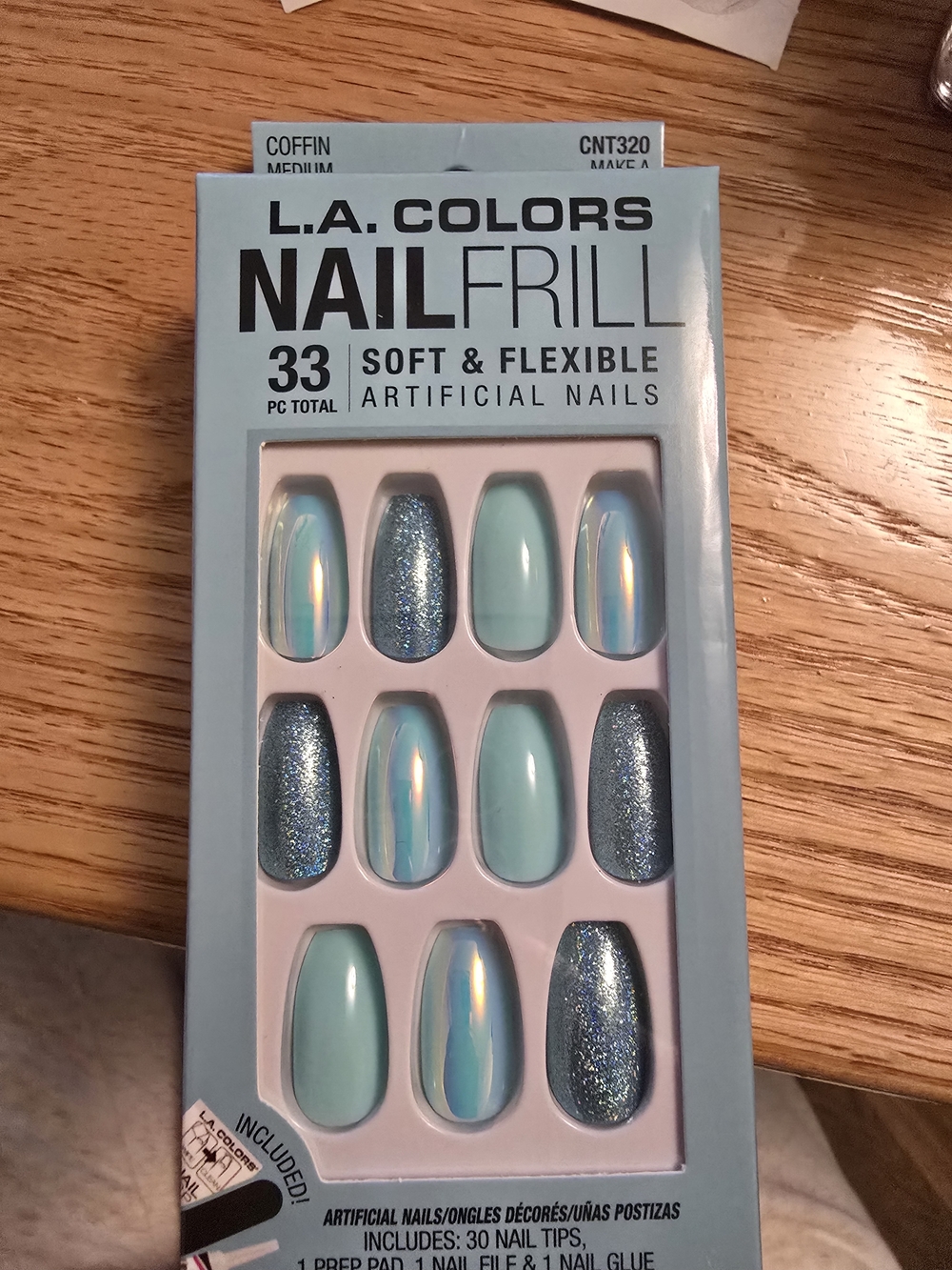 L.A. Colors Coffin NailFrill Press-On Set - Aqua & Shimmery Blue Mix